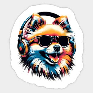 Pomeranian Smiling DJ with Headphones and Sunglasses Sticker